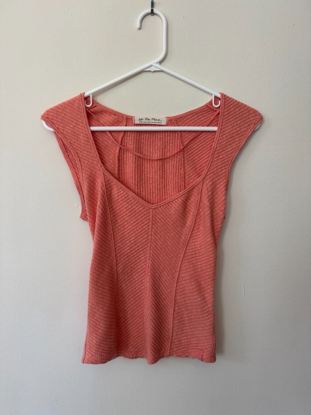 We The Free Free People Boss Babe Tank Top Size S Coral Ribbed Sweetheart Neck G